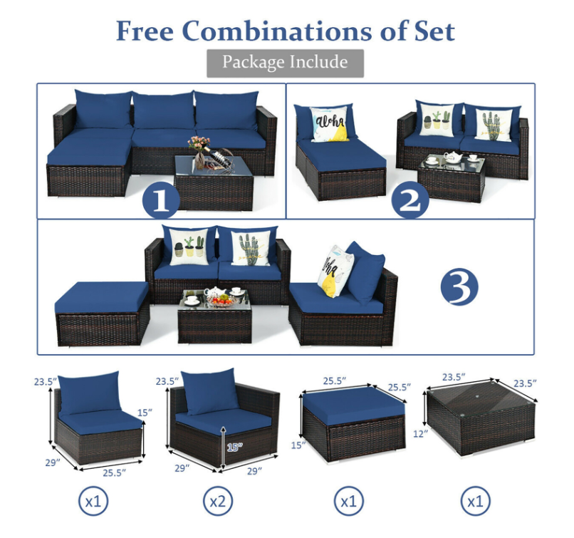 5PCS Patio Rattan Furniture Set Sectional *FULLY ASSEMBLED*