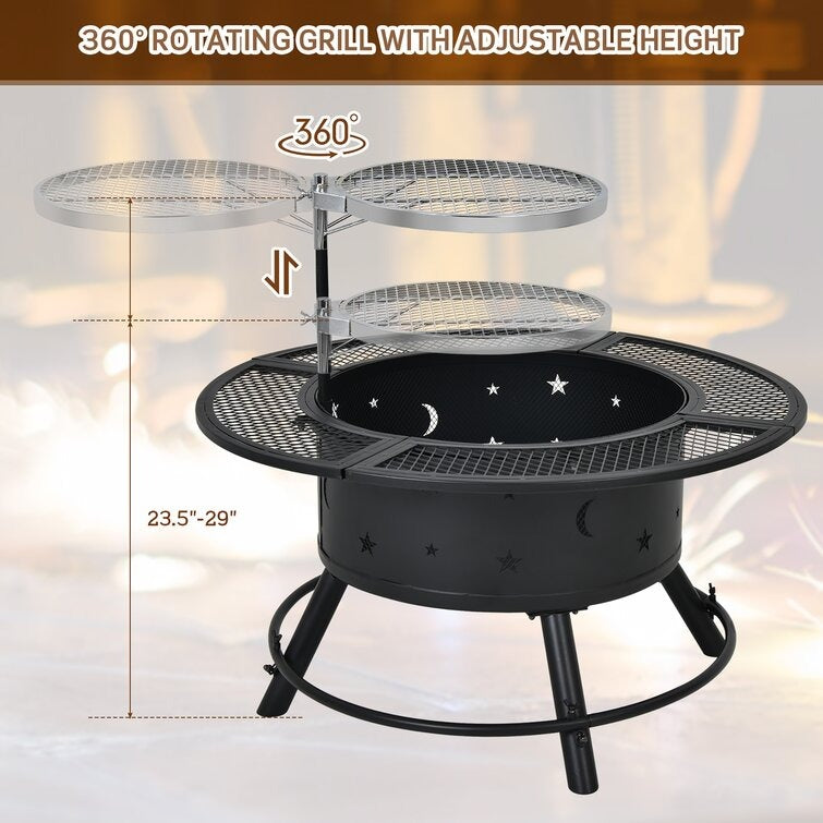 32'' Fire Pit 2-in-1 Outdoor Wood Burning Firepit Bowl W/ Cooking Grill