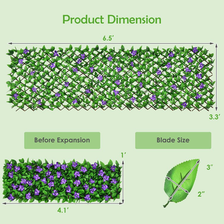 Expandable Fence Privacy Screen Faux Ivy Panel W/purple Flower 4 PACK