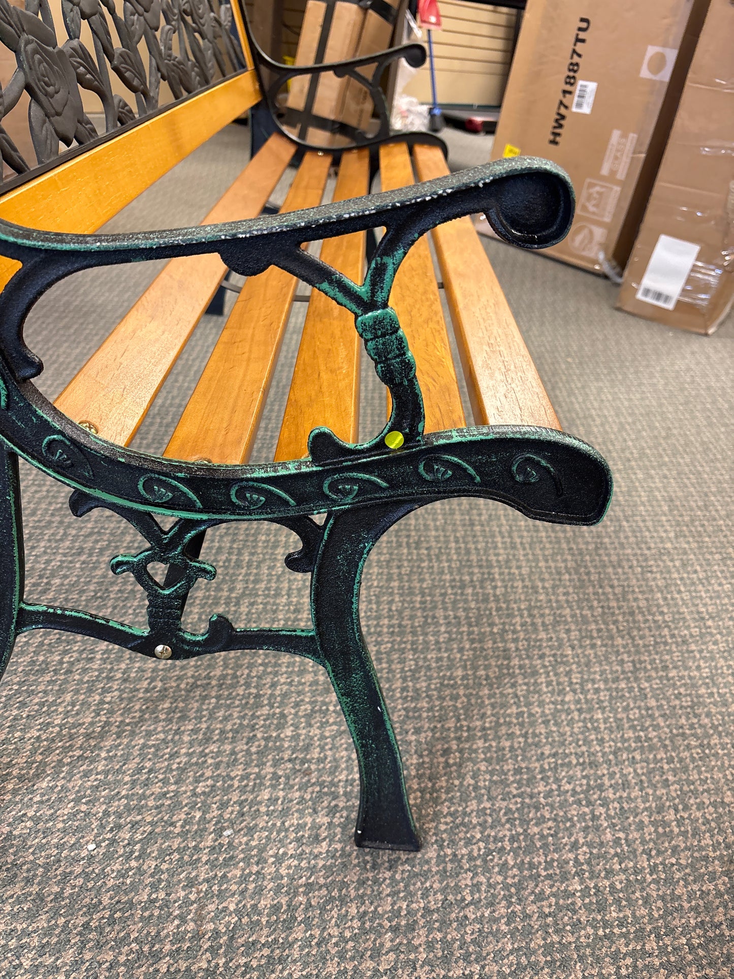 50'' Patio Park Garden Bench, Outdoor Furniture Rose Cast Iron Hardwood Frame (Fully Assembled)