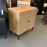 Boho Sideboard with 2 Rattan Doors, Adjustable Shelf, and Steel Legs, fully assembled