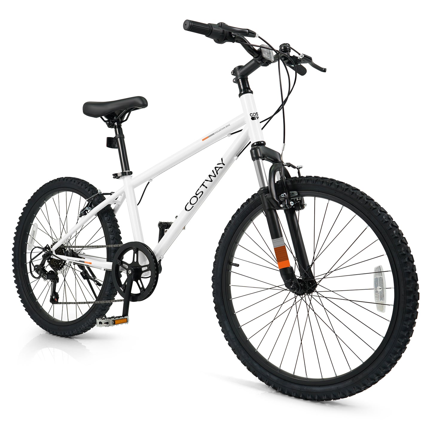 Kids Mountain Bike 24 Inch Bicycle for Boys Girls Aged 8+ Years Old - White (Customer Return)