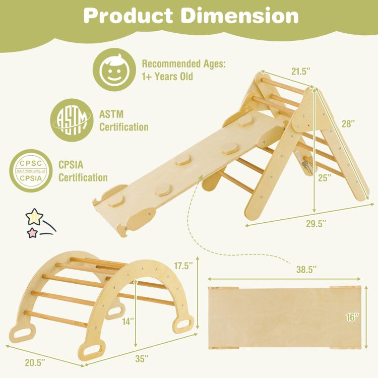 2-in-1 Wooden Kids Climber Toys with Triangle Arch Ramp *FULLY ASSEMBLED*