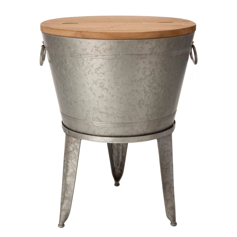 Galvanized beverage tub with metal stand  wood top