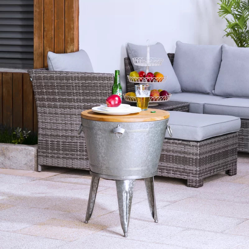 Galvanized beverage tub with metal stand  wood top