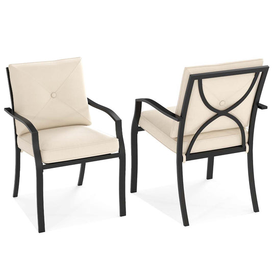 Metal Outdoor Dining Chair Set of 2 Stackable Patio Chairs with Armrests-Beige (Assembled)