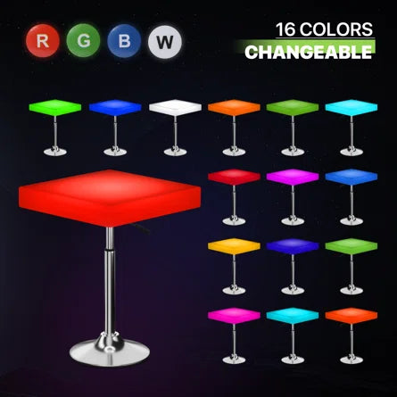 SPECIAL, Miseta LED Light Up Adjustable Height Bar Stool Table 16 Colour