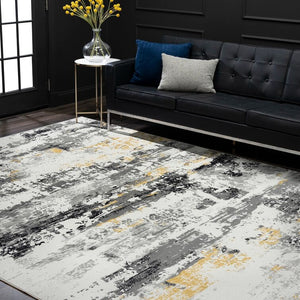 Moises Abstract Yellow Grey Black Area Rug - 5'3 X 7'3