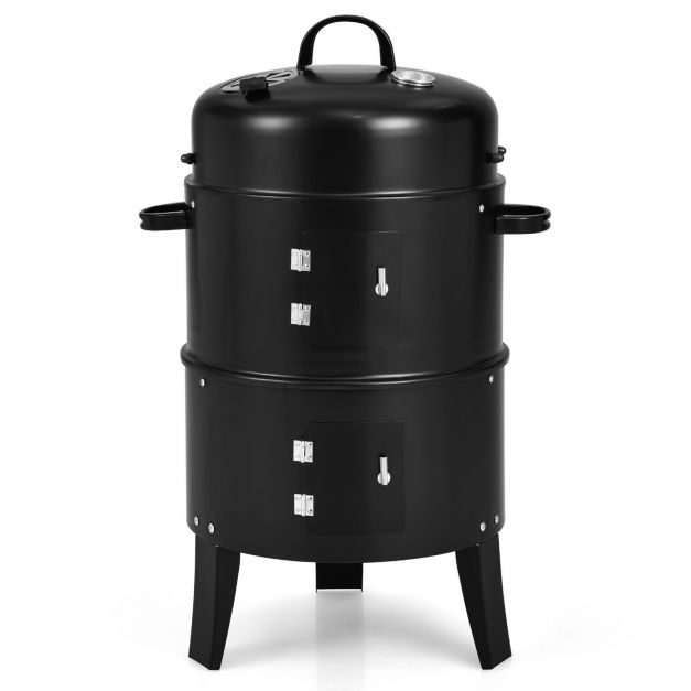 3-in-1 Charcoal Smoker Grill with Built-in Thermomete for Camping