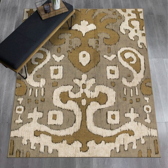 Ochre Ikat Grey/Gold Flatweave Performance Grey Rug - 5 X 7