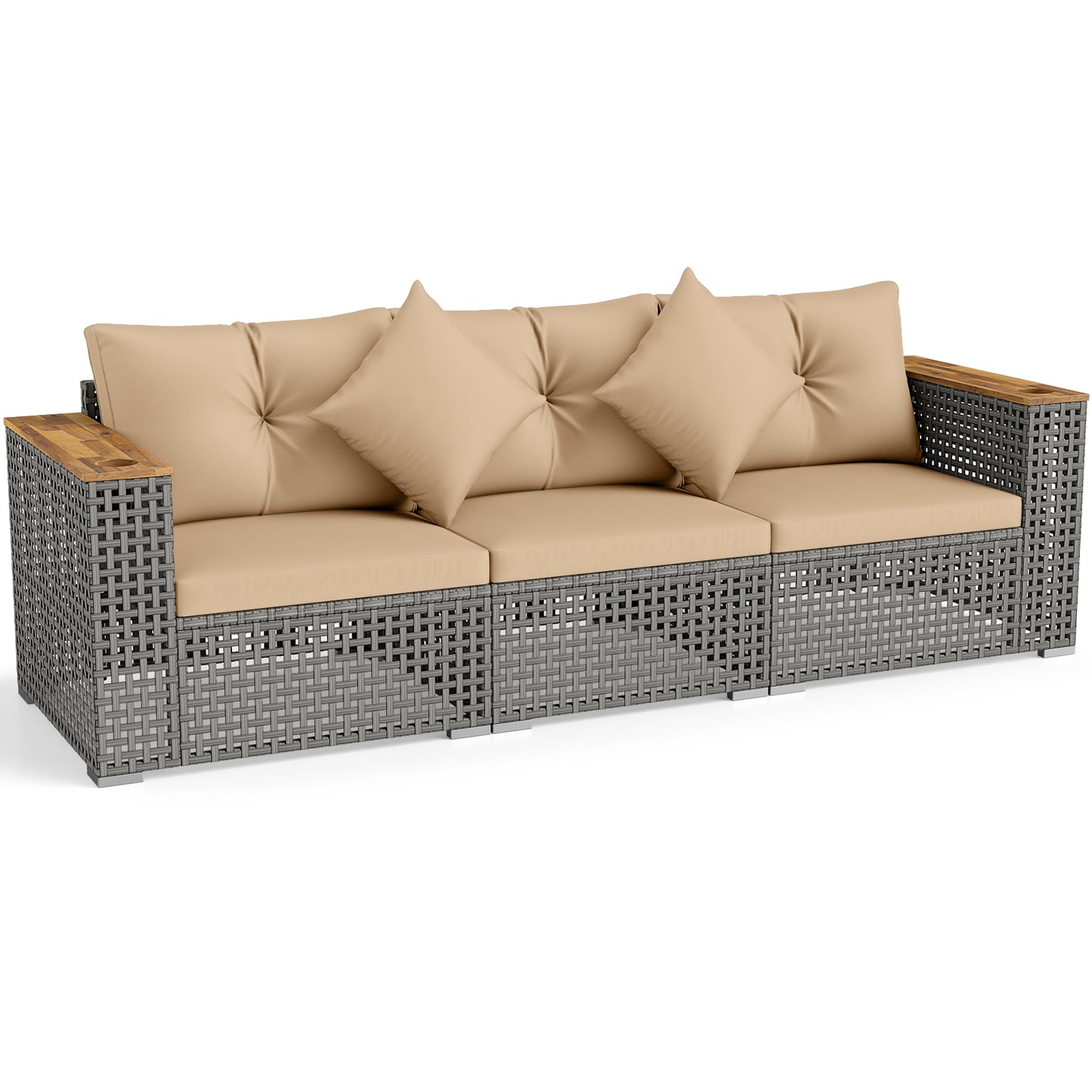 Patio Wicker Sectional Furniture Sofa Set -Beige (Assembled)