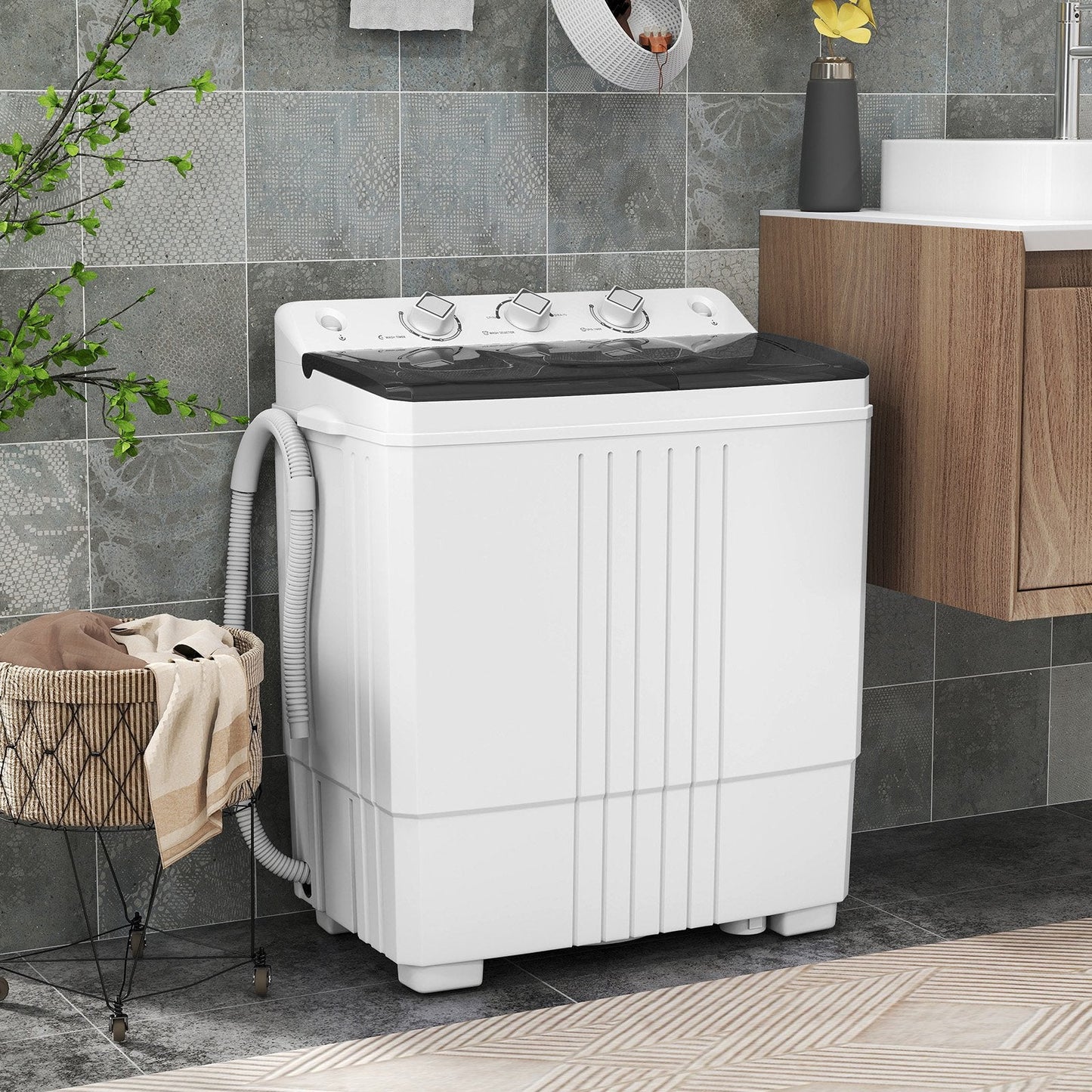 20lbs Portable Washing Machine for Dorms and Apartment (Gravity Drain)-Black