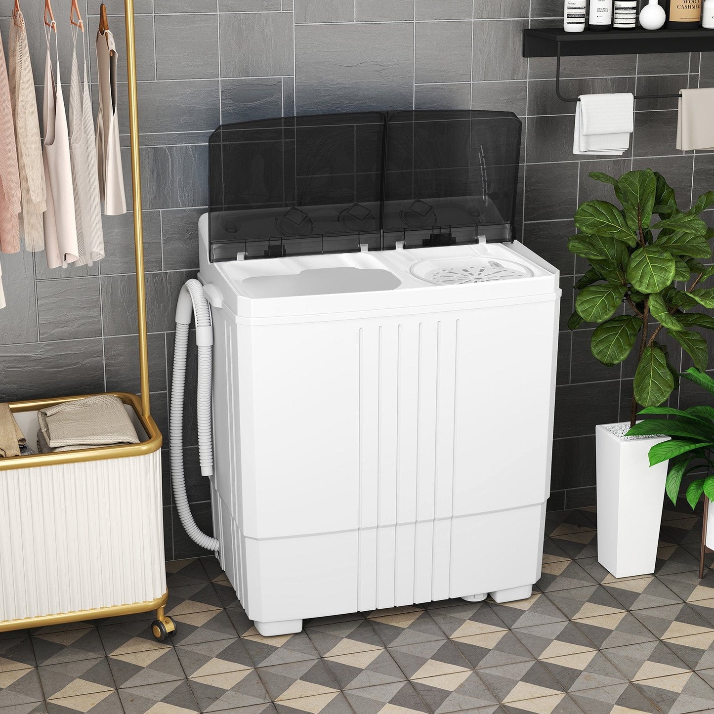20lbs Portable Washing Machine for Dorms and Apartment (Gravity Drain)-Black