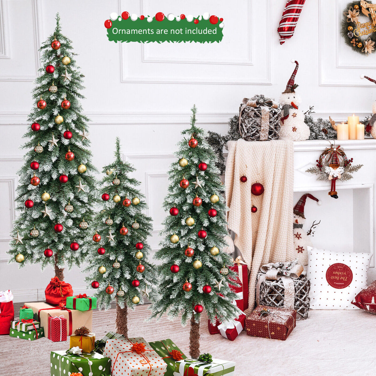 Pre-Lit Christmas Tree Set of 3 - Snowy and Slim - FINAL SALE