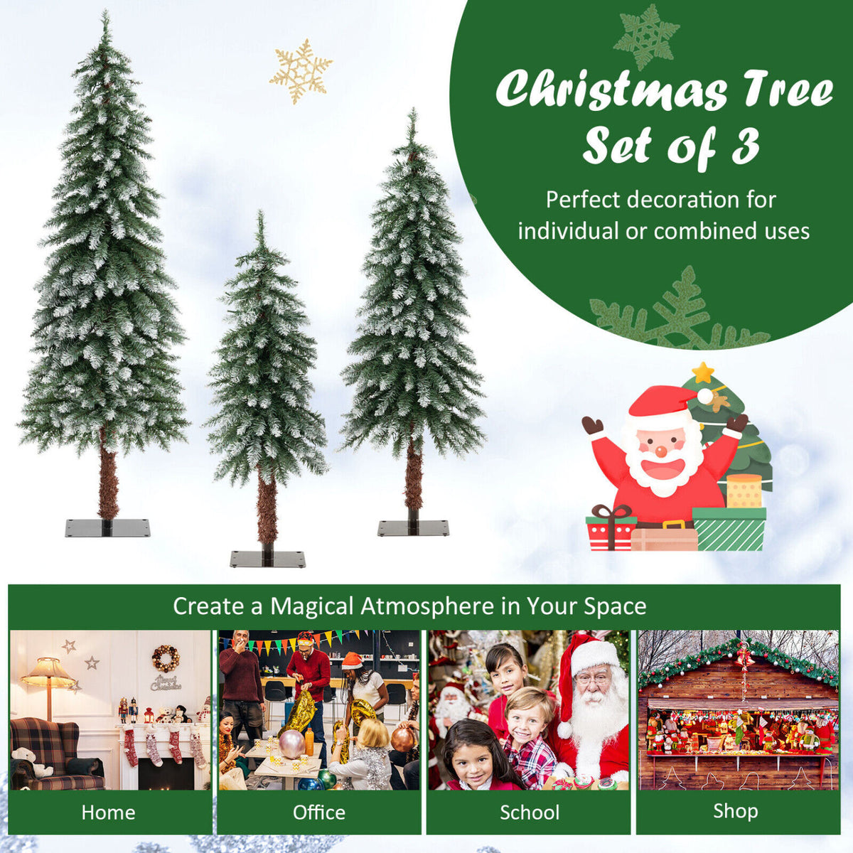 Pre-Lit Christmas Tree Set of 3 - Snowy and Slim - FINAL SALE