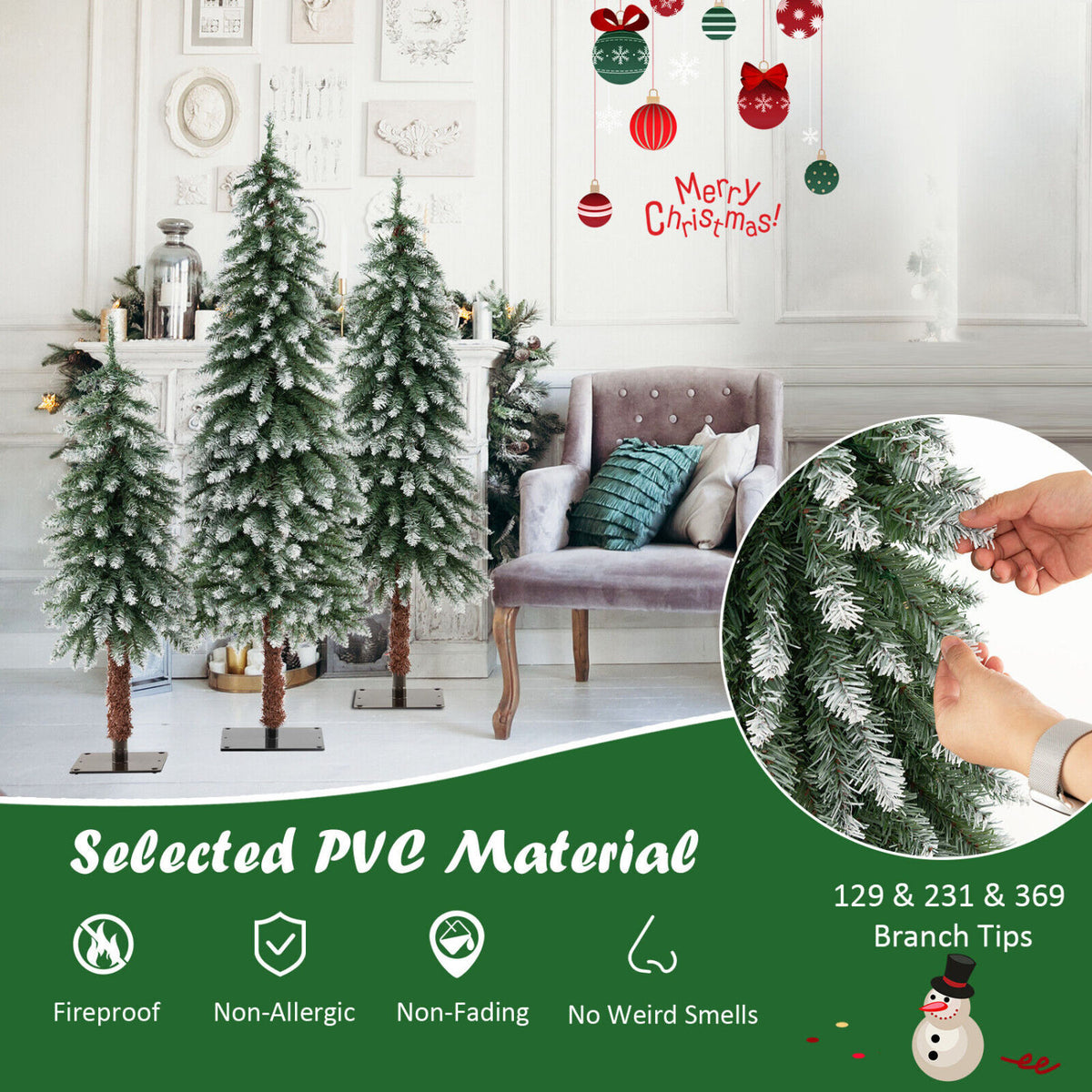 Pre-Lit Christmas Tree Set of 3 - Snowy and Slim - FINAL SALE