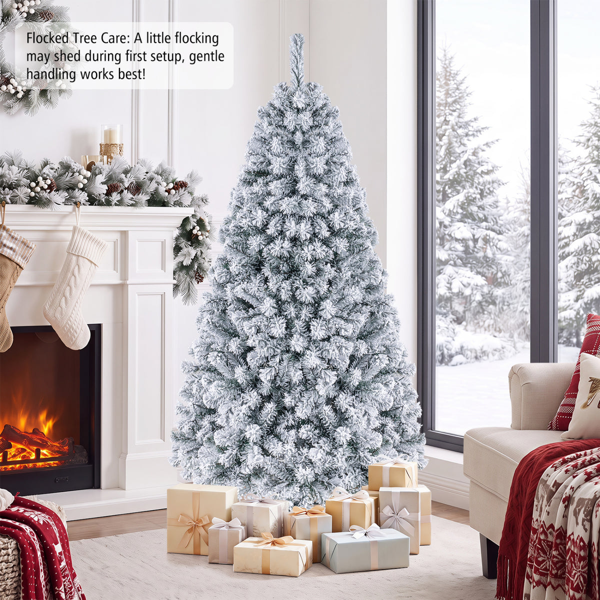 Pre-Lit Premium Snow Flocked Hinged Artificial Christmas Tree-6 ft - FINAL SALE