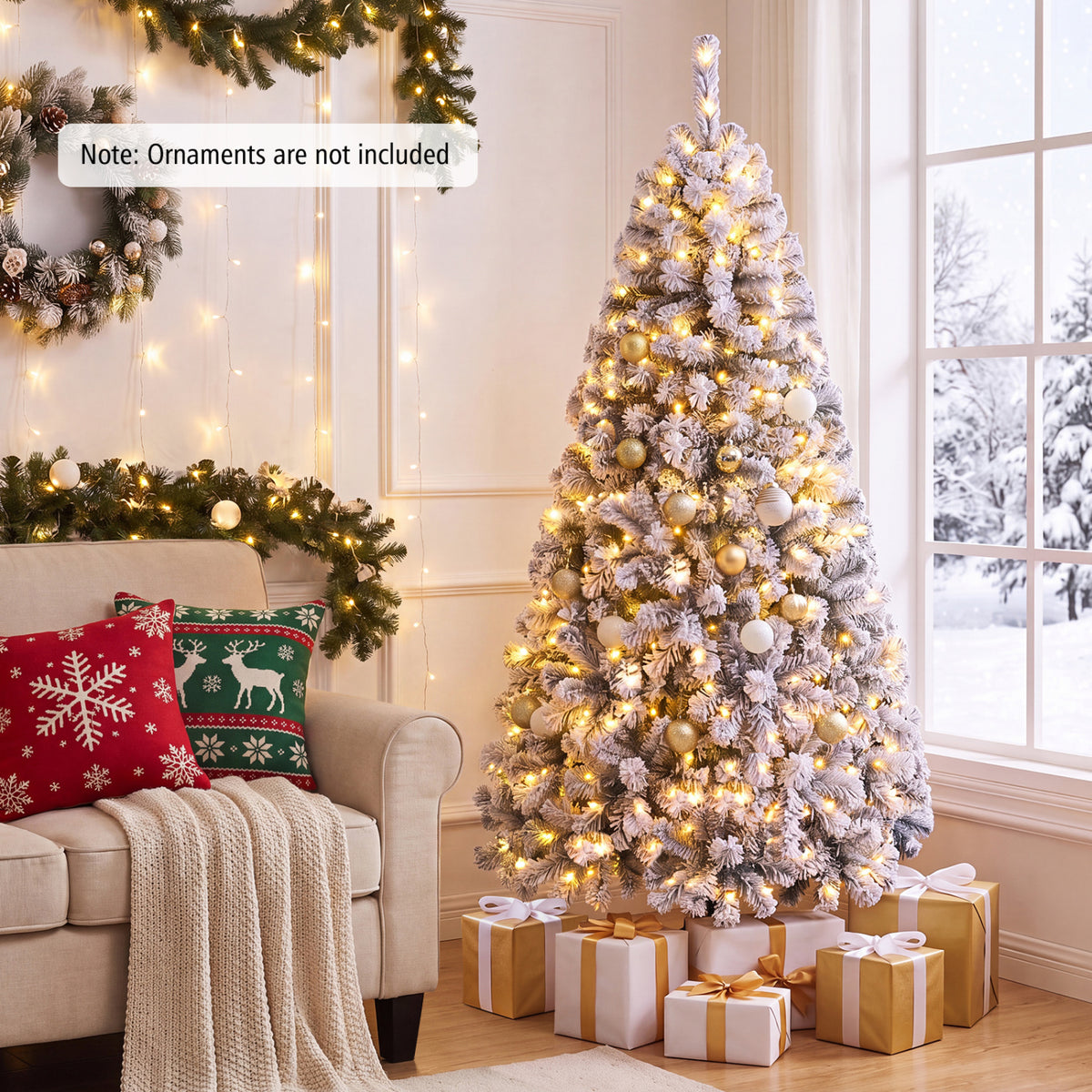 Pre-Lit Premium Snow Flocked Hinged Artificial Christmas Tree-6 ft - FINAL SALE