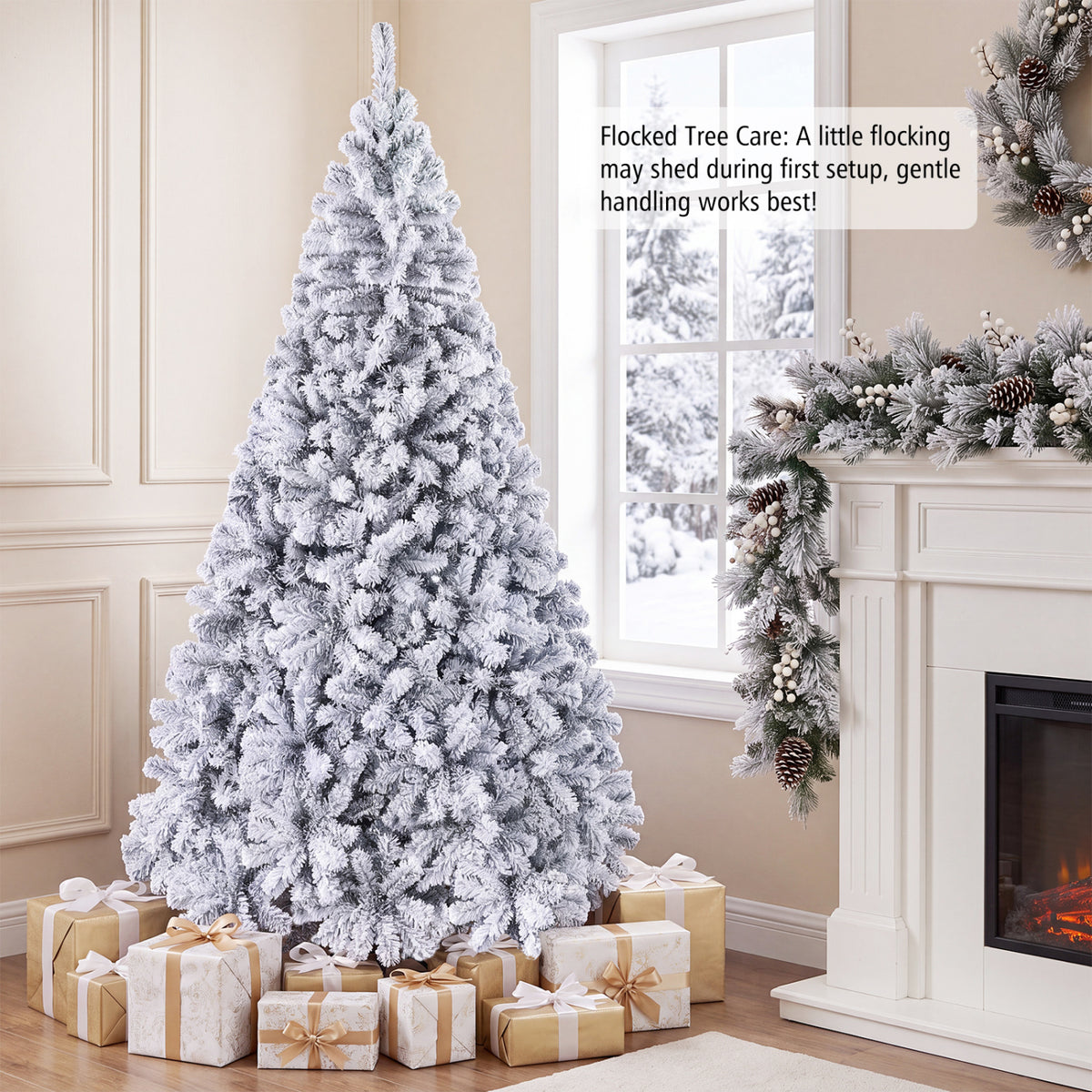 Pre-Lit Premium Snow Flocked Hinged Artificial Christmas Tree-7.5 ft - FINAL SALE