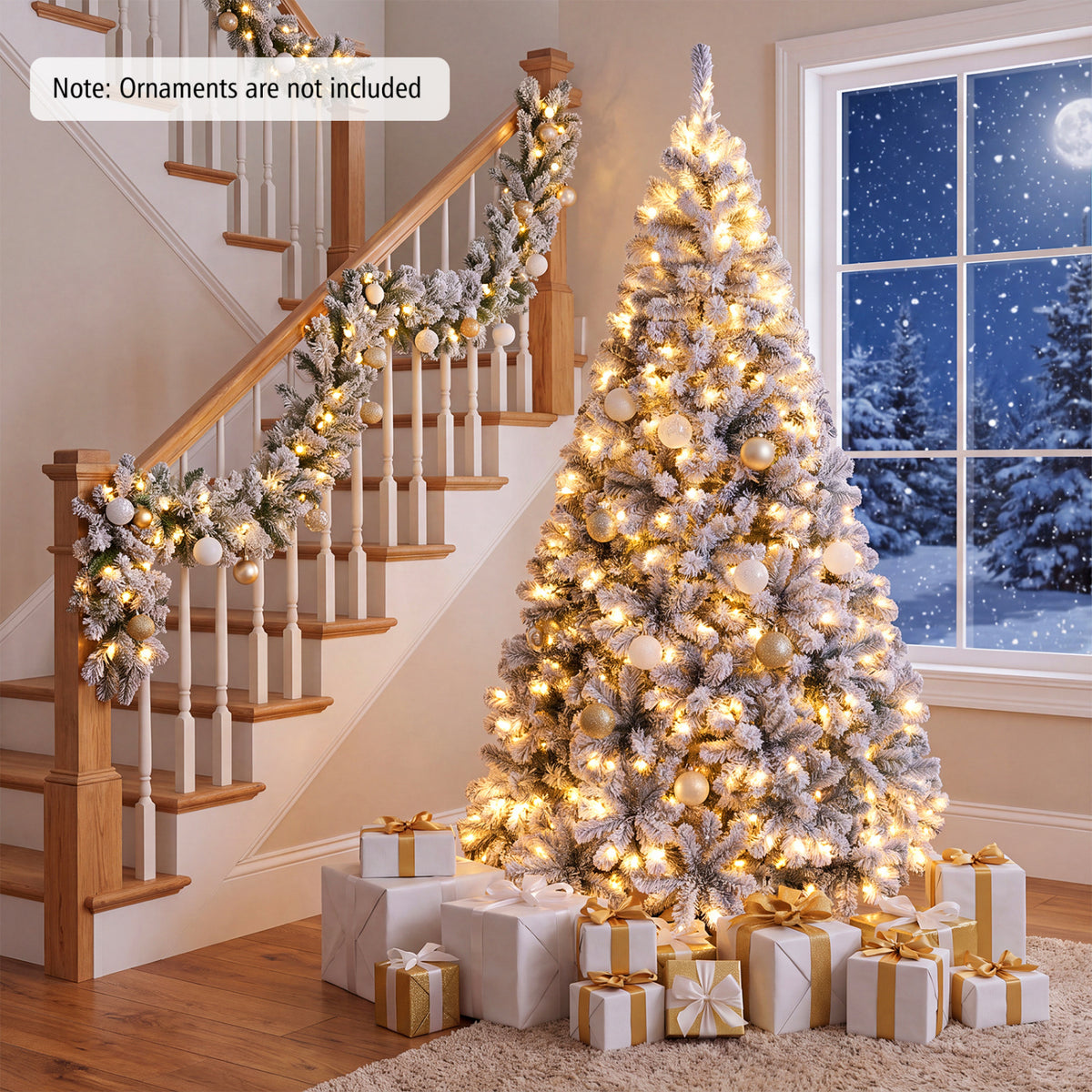 Pre-Lit Premium Snow Flocked Hinged Artificial Christmas Tree-7.5 ft - FINAL SALE