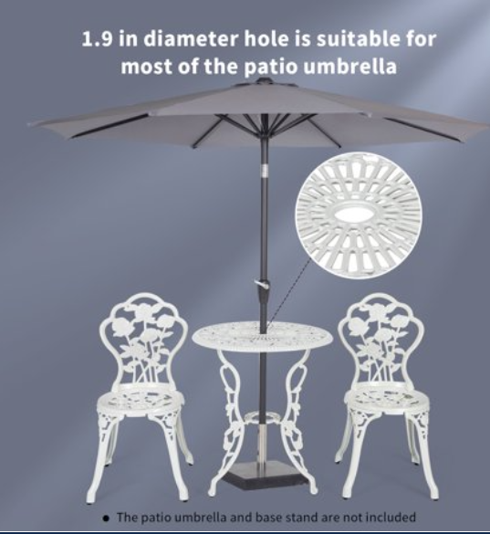 3PCS Cast Aluminum Patio Bistro, White, (Fully Assembled)