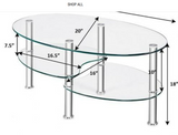 Tempered Glass Oval Side Coffee Table-Transparent , assembled