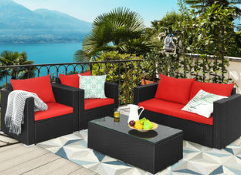 SPECIAL, 4PCS Patio Rattan Furniture Set, assembled