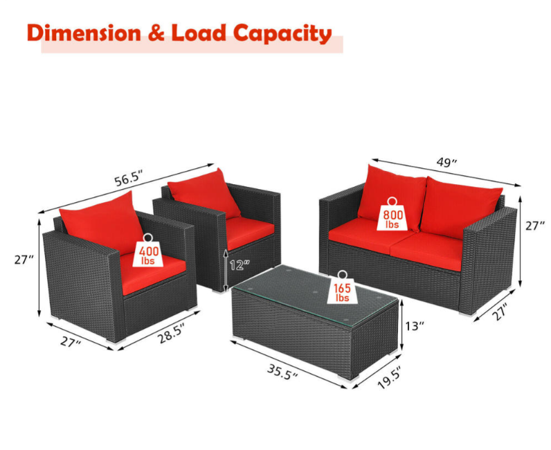 SPECIAL, 4PCS Patio Rattan Furniture Set, assembled