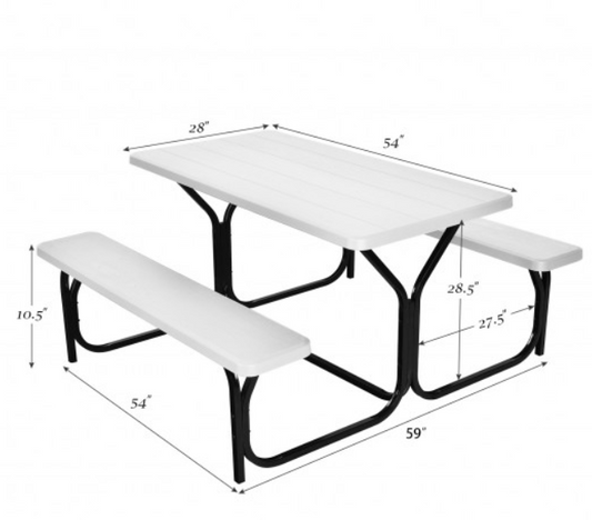 SALE...All Weather Outdoor Picnic Table Bench Set with Metal Base, PVC top grey/black *ASSEMBLED*