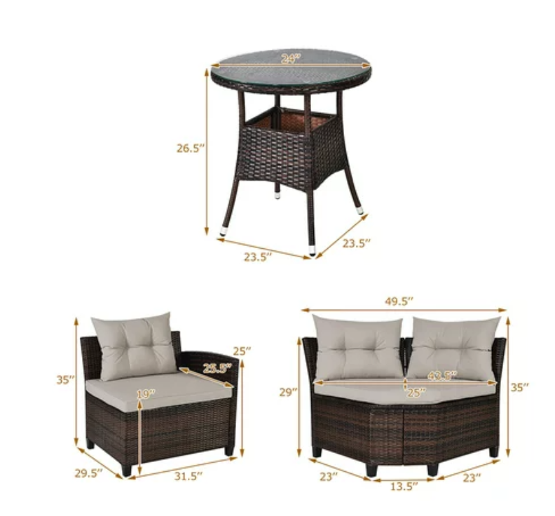 4PCS Outdoor Patio Rattan Furniture Set, assembled, mis-matched cushions, please see image