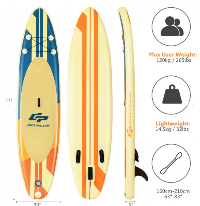 Goplus Inflatable Stand Up Paddle Board - 11 FT - Yellow