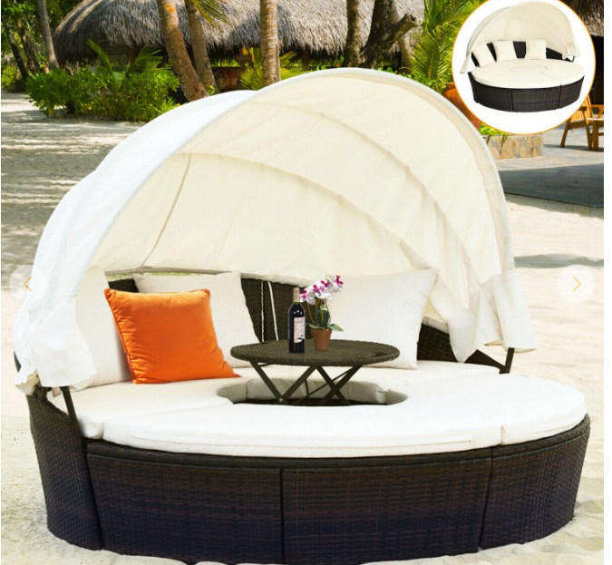 Patio Round Daybed Rattan Furniture Sets with Canopy, fully assembled, 2 issues, please see notes