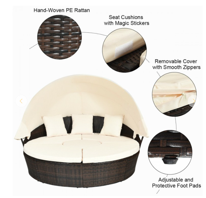 Patio Round Daybed Rattan Furniture Sets with Canopy, fully assembled, 2 issues, please see notes