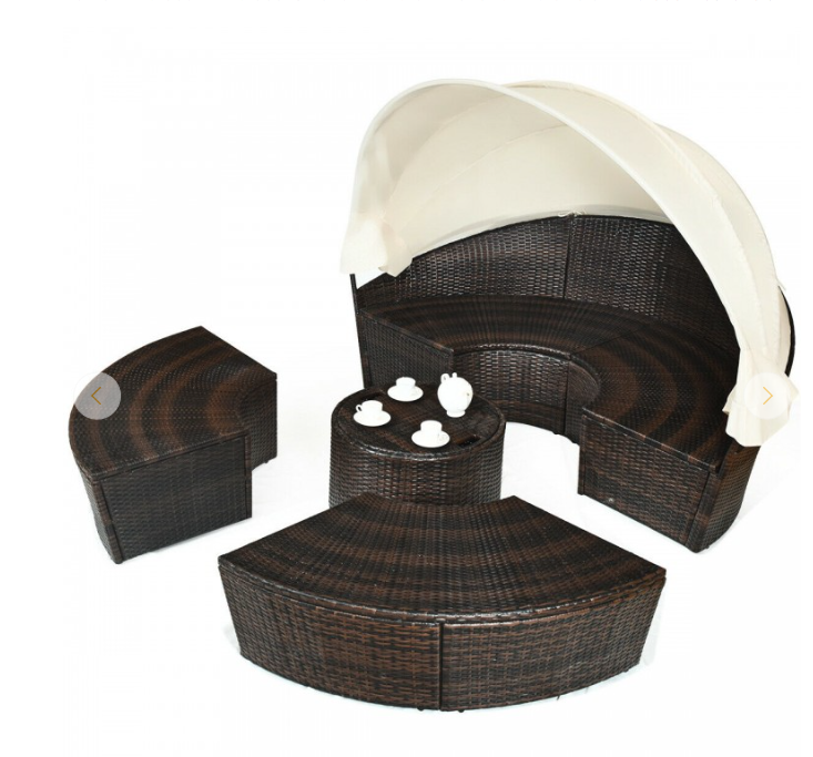 Patio Round Daybed Rattan Furniture Sets with Canopy, fully assembled, 2 issues, please see notes