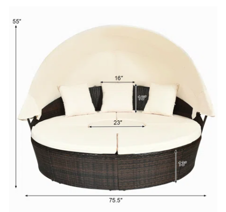 Patio Round Daybed Rattan Furniture Sets with Canopy, fully assembled, 2 issues, please see notes