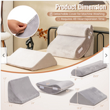 Multifunctional Wedge Pillow Set w/ High Bounce Memory Sponges & Zippers Grey