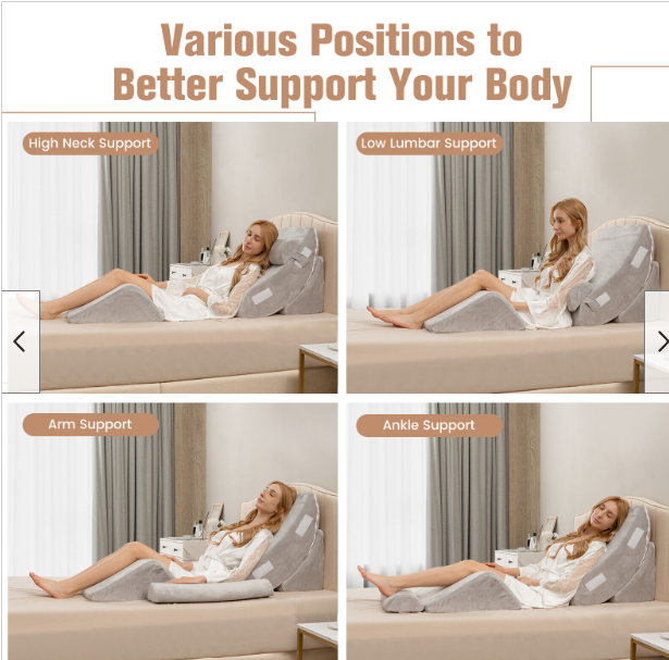 Multifunctional Wedge Pillow Set w/ High Bounce Memory Sponges & Zippers Grey