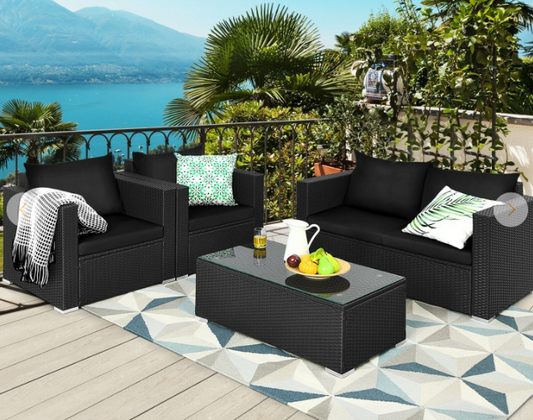 4 Piece Outdoor Wicker Set, Assembled