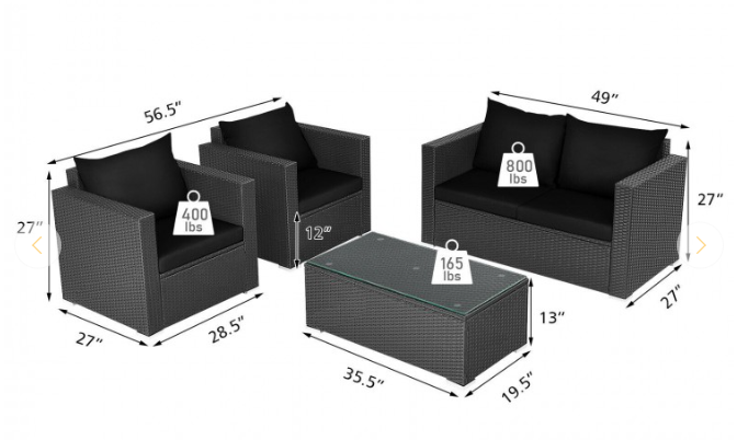 4 Piece Outdoor Wicker Set, Assembled