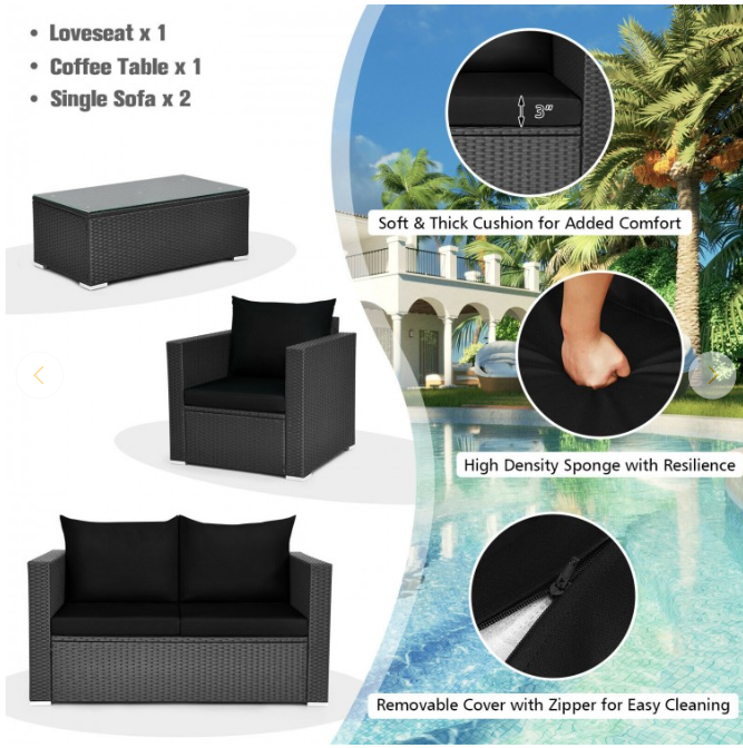 4 Piece Outdoor Wicker Set, Assembled