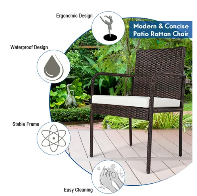 4 PCS Outdoor Patio Rattan Dining Chairs Cushioned, fully assembled