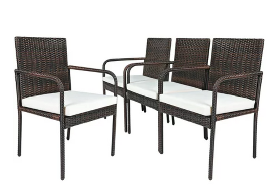 4 PCS Outdoor Patio Rattan Dining Chairs Cushioned, fully assembled