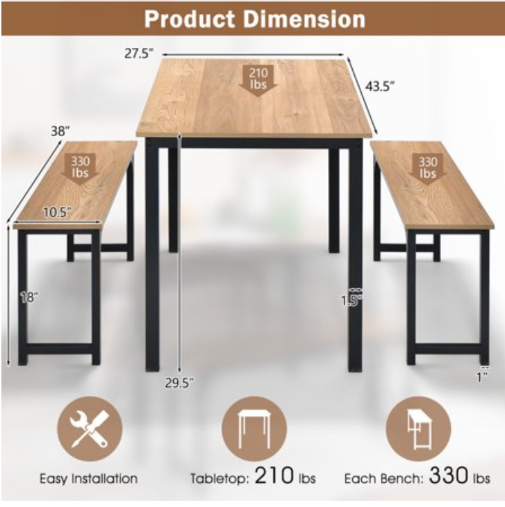 The Rockford, 3pcs Dining Table Set , assembled