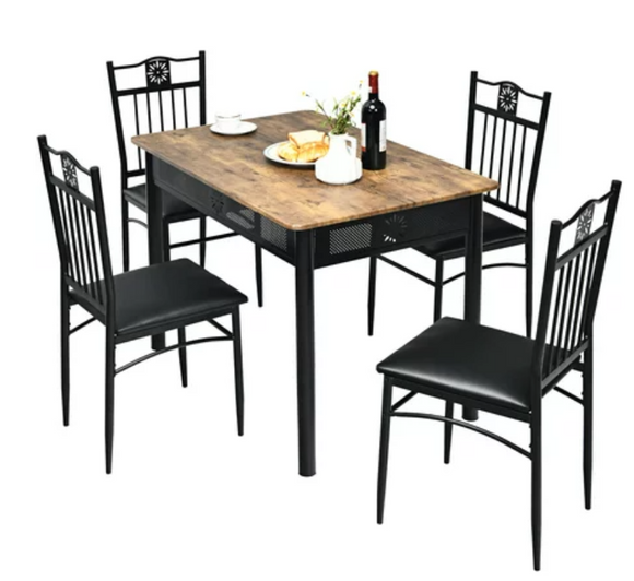 5PCS Dining Set Metal Table & 4 Chairs, assembled