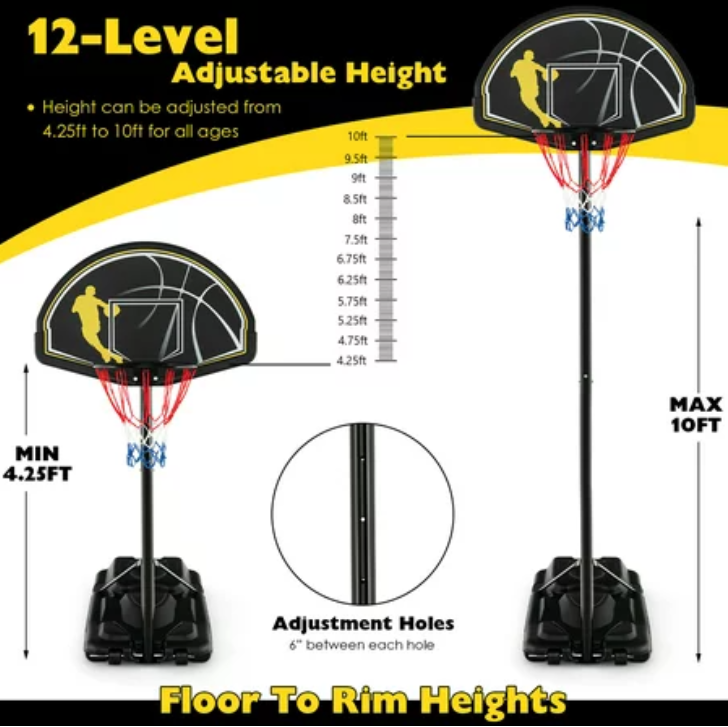 Portable Adjustable Basketball,  Fillable Base, 1 box, unassembled