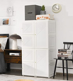 Foldable Armoire Wardrobe Closet with 8 Cubby Storage, PVC, White, fully assembled