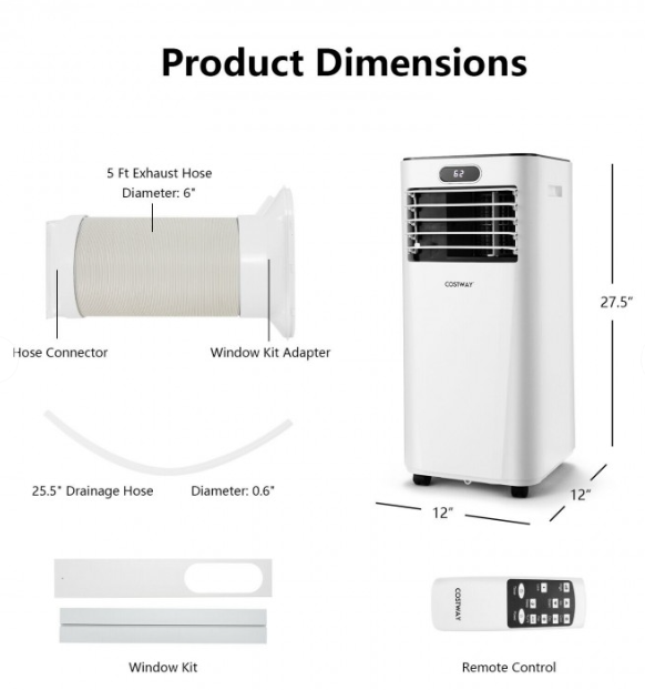 8000 BTU, 3-in-1 Portable Air Conditioner with Remote Control