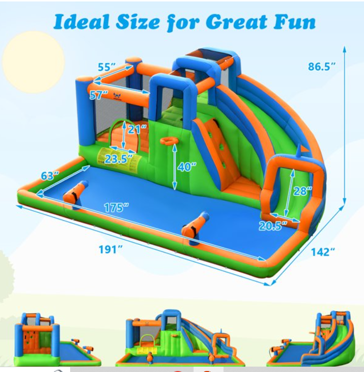 Inflatable Water Slide Giant Bounce Castle w/Dual Climbing Walls Blower Not Included