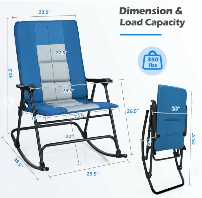 Foldable Rocking Padded Portable Camping Chair with Backrest and Armrest