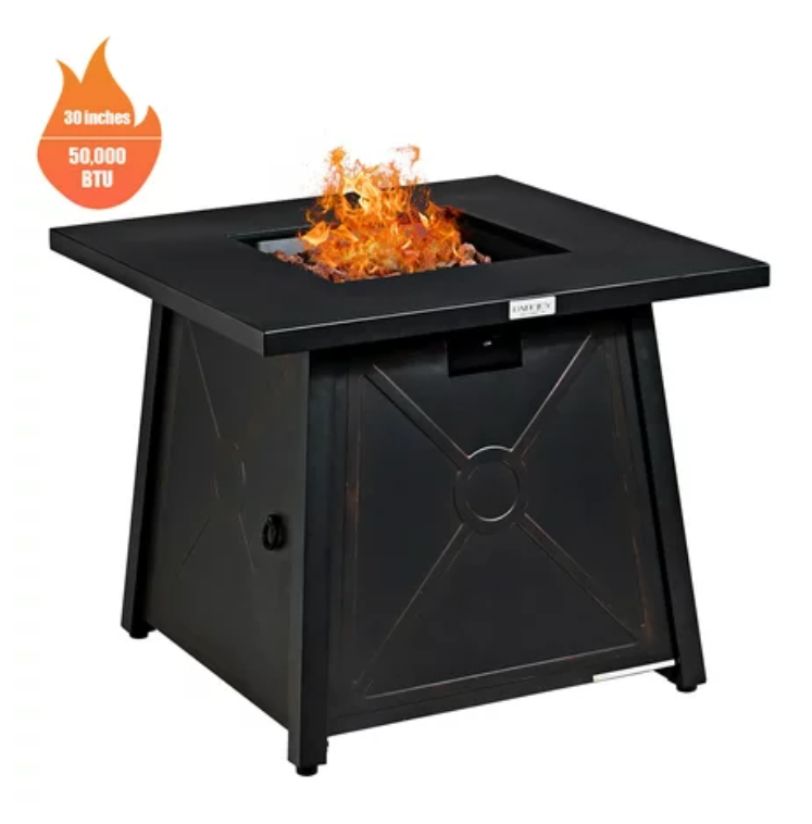 30'' Square Propane Gas Fire Pit Table 50,000 BTU W/ Waterproof Cover, 1 box, unassembled